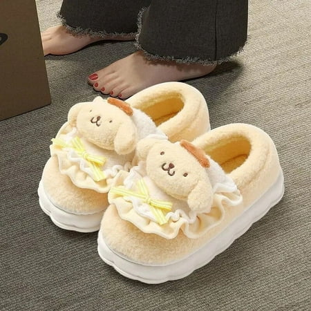 

Sanrio Cinnamoroll Hello Kitty Kuromi Slippers Cute Cotton Fuzzy Slippers Women s Winter Velvet Warm Home Shoes Girl Gifts