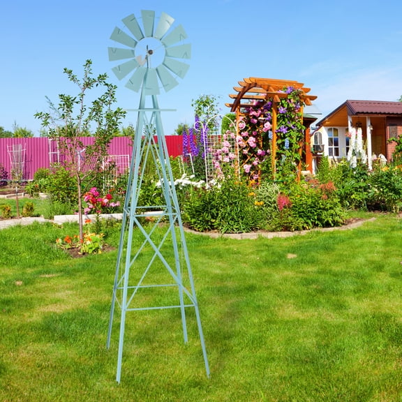 8 FT Garden Windmill Backyard Yard Garden Decoration, Ornamental Metal Windmill Weather Vane, Weather-Resistant Outdoor Windmill for Lawn, Farmhouse, Rustic & Farm Decor