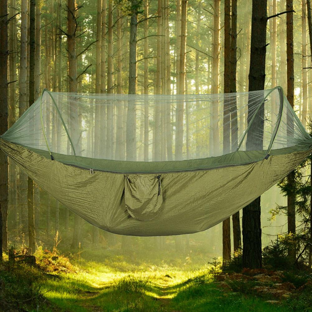 Double Camping Portable Extérieur Hamac Mosquito Nylon Suspendu Lit Vert Kaki 