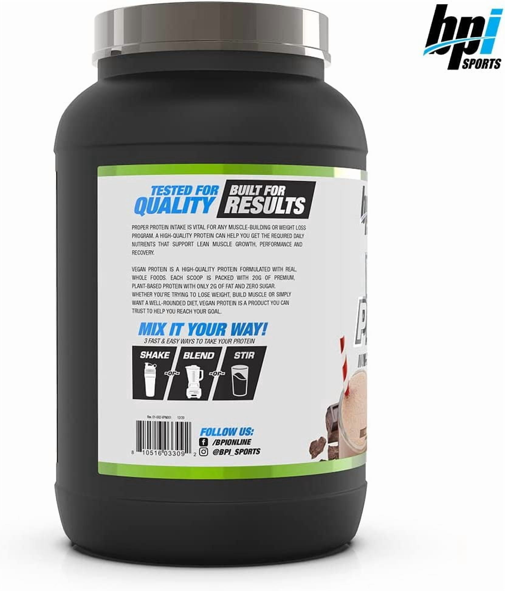 BPI Sports Vegan Protein Powder, Pea and Brown Rice Protein, Chocolate, 20g Protein, 1.9 lbs, 25 Servings