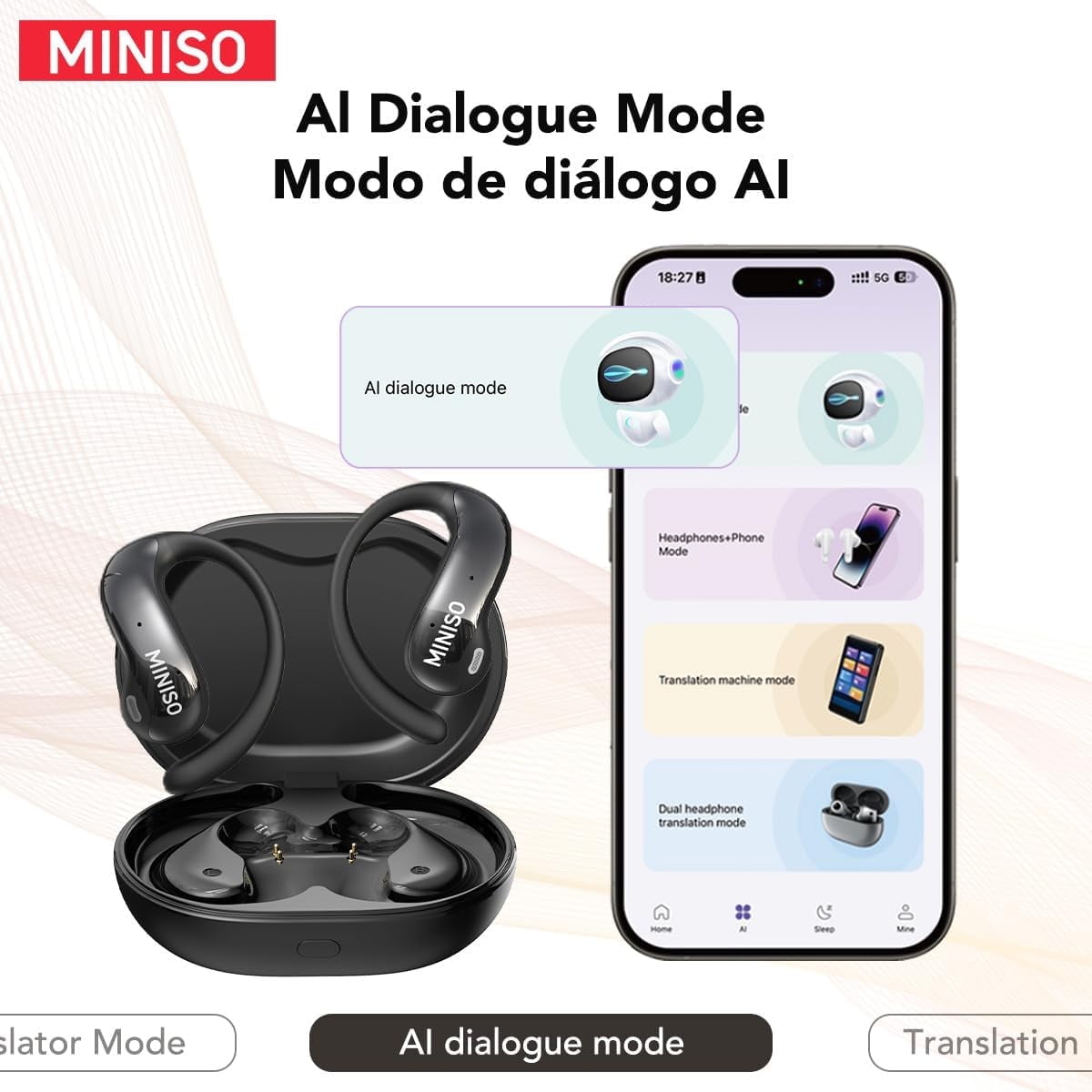 MINISO MS188 Earbuds Wireless Bluetooth 5.4 Earpphones AI Translation Earbuds Real Time Supports 135 languages with LCD Touch Screen