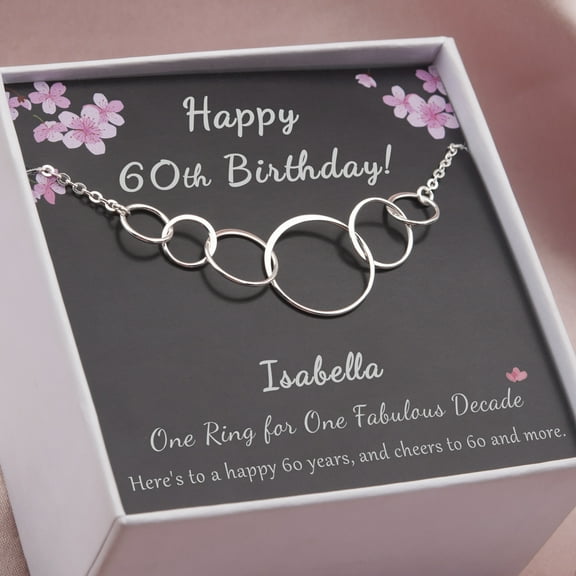 Anavia Happy 60th Birthday Gifts for Women,925 Sterling Silver Necklace, Gifts for mom sixtieth birthday ideas -[6 Flat Circles, Custom Name]