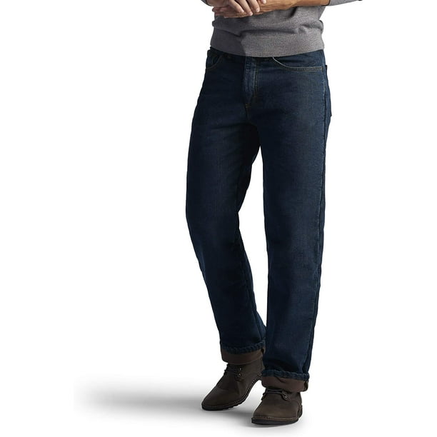 Lee Lined Mens Fleece Flannel Relaxed-Fit Straight-Leg Jeans Pants