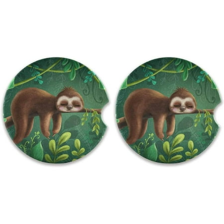 

Hyjoy 2CPS Sloth Car Coasters Absorbent Car Ceramic Coasters with Cork Base A Finger Notch for Easy Removal from Auto Cupholder