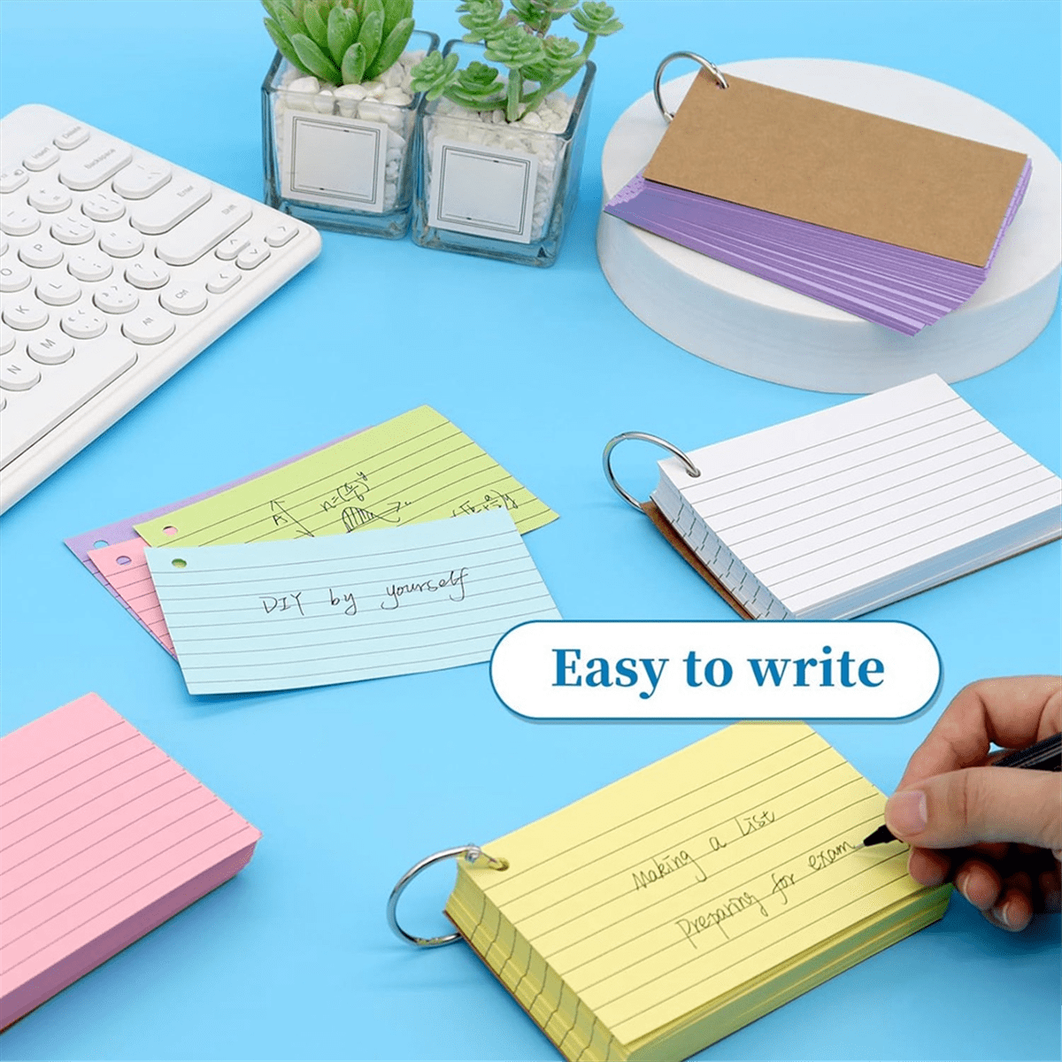 800 PCS Index Cards 3x5 Inches Colored Flash Cards with Ring, Punched Lined Flashc G22074