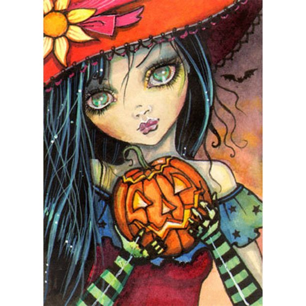 Cuadros Decorativos 5D DIY Diamond Painting Kits Calabaza Bruja Full Round Drill Art (B3249) Likrtyny embutido en tela