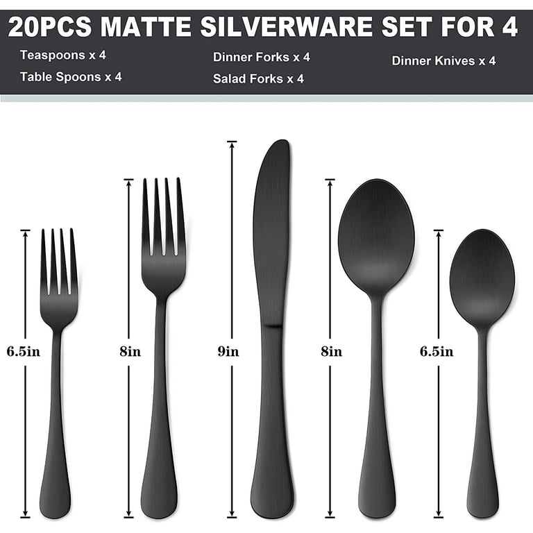 20-Piece Matte Black Silverware Set, VeSteel Stainless Steel