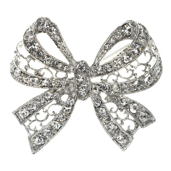 Mi Amore Bow AB Finish Brooch-Pin Silver-Tone