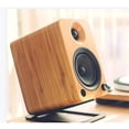 thumbnail image 3 of Tilted Desktop Speaker Stands for Large Bookshelf Speakers & Full-Size 5”-7” Studio Monitors | Supports 20 lbs | Damping Foam Padding （Black a pair）, 3 of 5