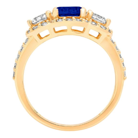 2.16 ct Round Cut Simulated Blue Sapphire Three-Stone Engagement Ring for Women in 18K Yellow Gold