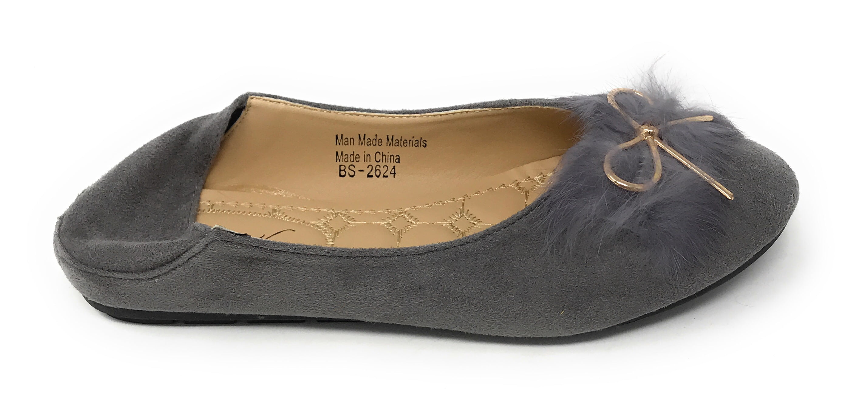 Victoria K Women's Foldover Sueded Faux Fur Gold Bow Ballerina Flats