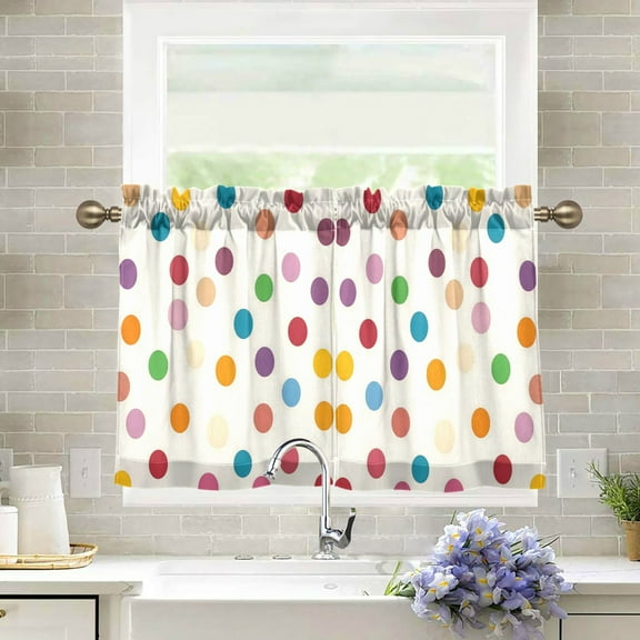 Yayeee Kitchen Curtains Tier Pair Light Filtering 27"x24" Rod Pocket Short Cafe Window Panel, Polka Dot