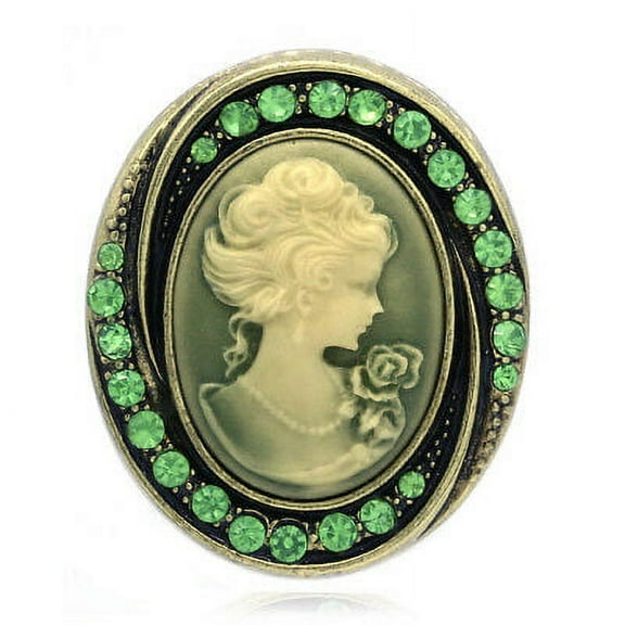 Antique Style Retro Vintage Inspired Green Cameo Brooch Pin Charm Rhinestones u2