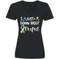 thumbnail image 3 of Inktastic Just Down Right Perfect Down Syndrome Awareness Ribbon Women's V-Neck T-Shirt, 3 of 5