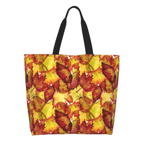 Honeii Autumn Mosaic Maple Leaves Print Tote Bag for Women, Foldable Tote Bag Large Shoulder Bag Top Handle Handbag for Travel, Work