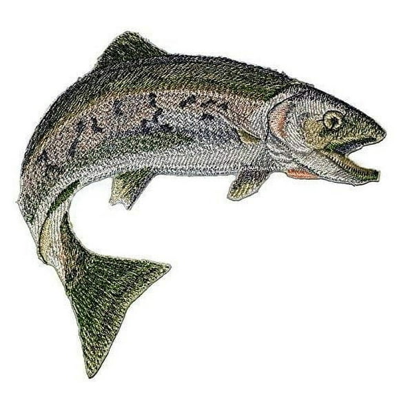 Rainbow Trout Embroidered Iron On/Sew patch [7" x 5"]