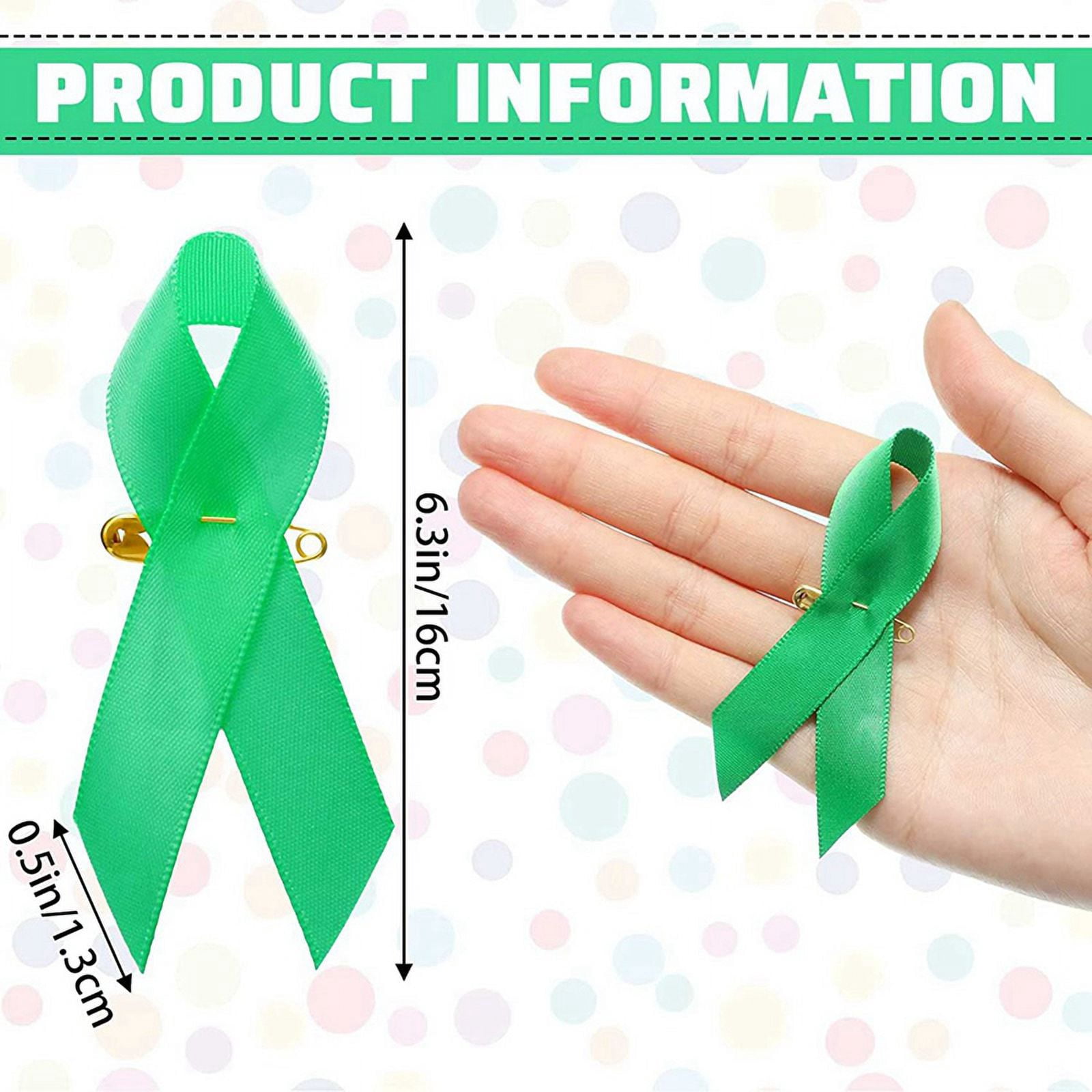 400 Pieces Awareness Ribbon Satin Ribbon Lapel Pins Fabric Ribbons with Pins for Women Men (Green)