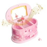 Musical Jewelry Box, Sweet Storage Case Organizer with Pullout Drawer and Mirror Dancing Ballerina Figurine Music Box Room Decor for Girls Gift