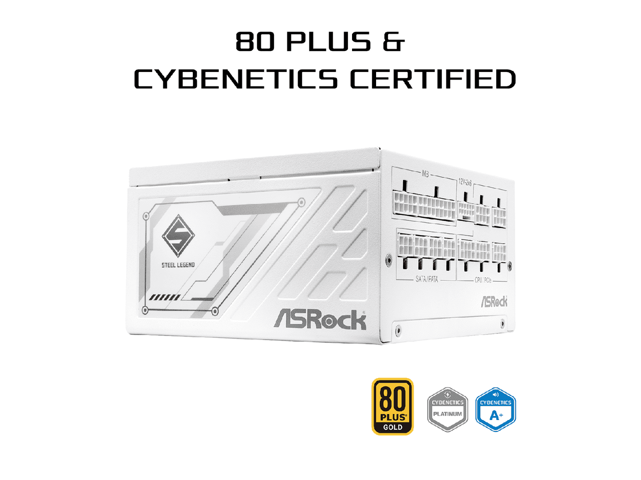 ASRock Steel Legend SL-850GW 850W 80 PLUS GOLD & Cybenetics PLATINUM Full Modular Power Supply, ATX3.1 & PCIe5.1 Ready with Dual Color 12V-2x6 Cable, 10 Years Warranty, White Edition