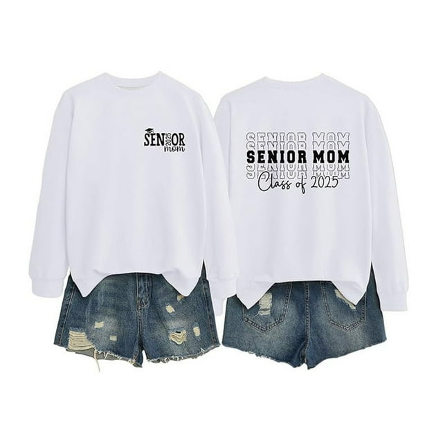 Kcodviy Ladies Senior Mom 2025 Comfy Dressy Sweatshirt Shirt 2025 Graduating Class Active Women Gift Sweatshirt T Shirt Print Sweatshirt Long Sleeve Shirt