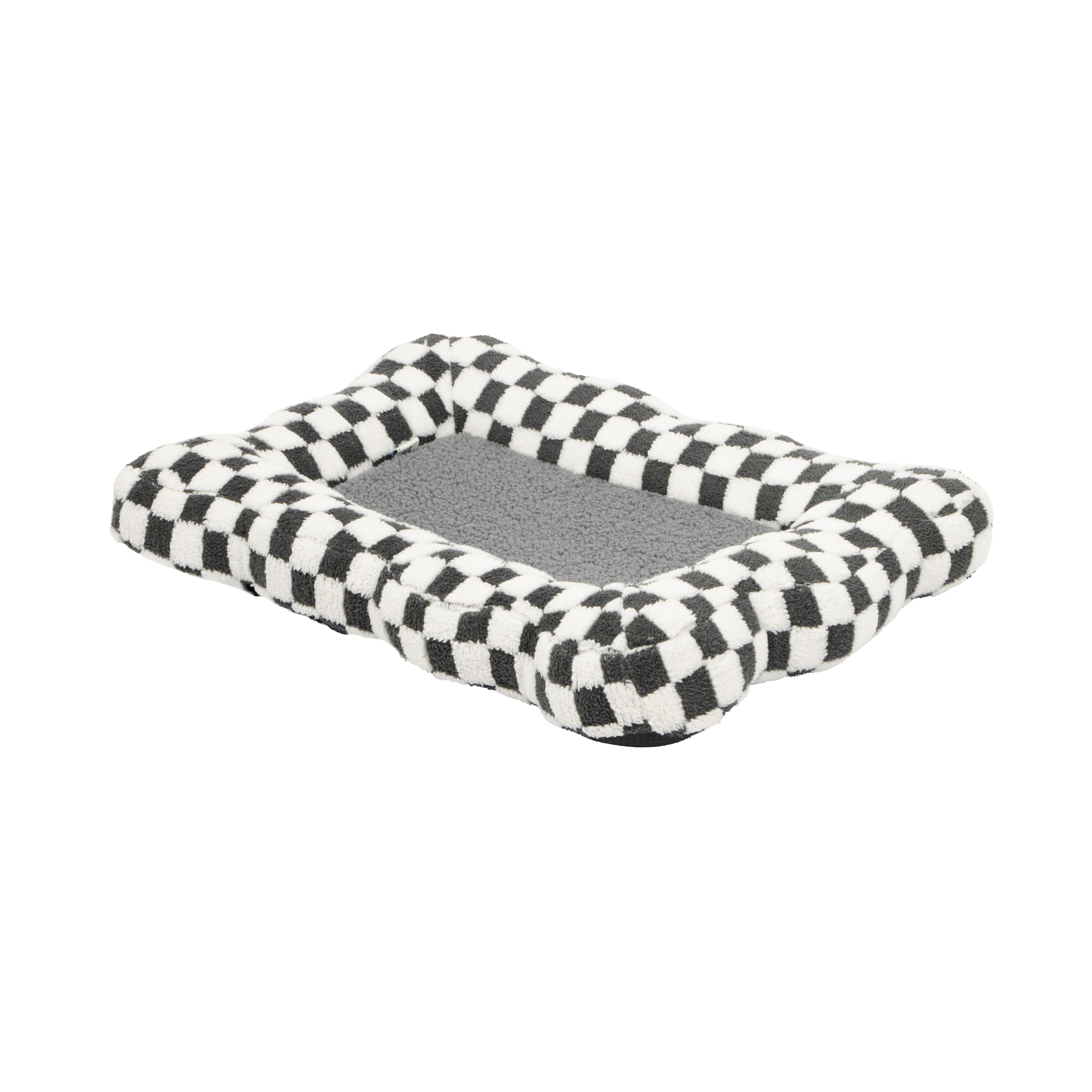 Oodles Checkered Sherpa Cloud Pet Bed, Black, Small 24" L x 17.5" W