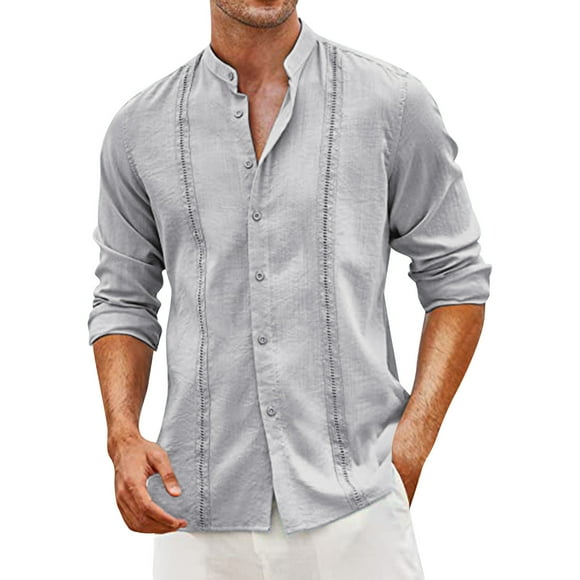 Gray Mens Dress Shirt, Cotton Button Down Shirt Men, Van Heusen Dress Shirts For Men, Mens Spring And Summer Fashion Casual Solid Color Cotton And Collar Button Long Sleeve Shirt Top Blouse