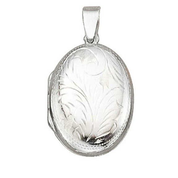 Sterling Silver 16" .8mm Box Chain Etched Oval Locket Pendant Necklace