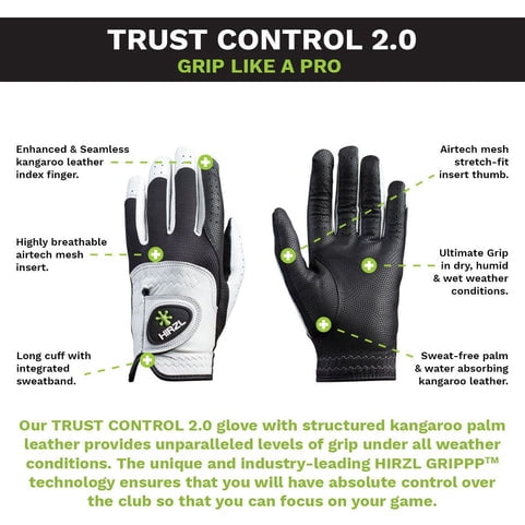 HIRZL TRUST CONTROL 2.0 Men's Golf Glove Kangaroo Leather Superior Grip, Comfort