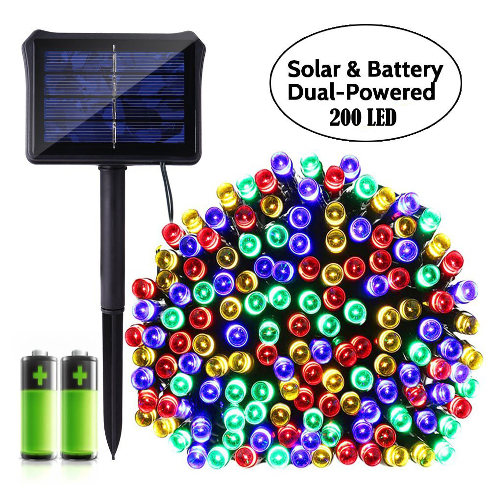 Qedertek Dual Solar&Battery Christmas 200 LED Fairy String Lights for Indoor Outdoor, Garden