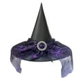 thumbnail image 2 of RUTAYY Girls Witch Hat Spider Web Mesh Veil Decor Pointed Top Wide Brim Halloween Party Hats Purple, 2 of 4