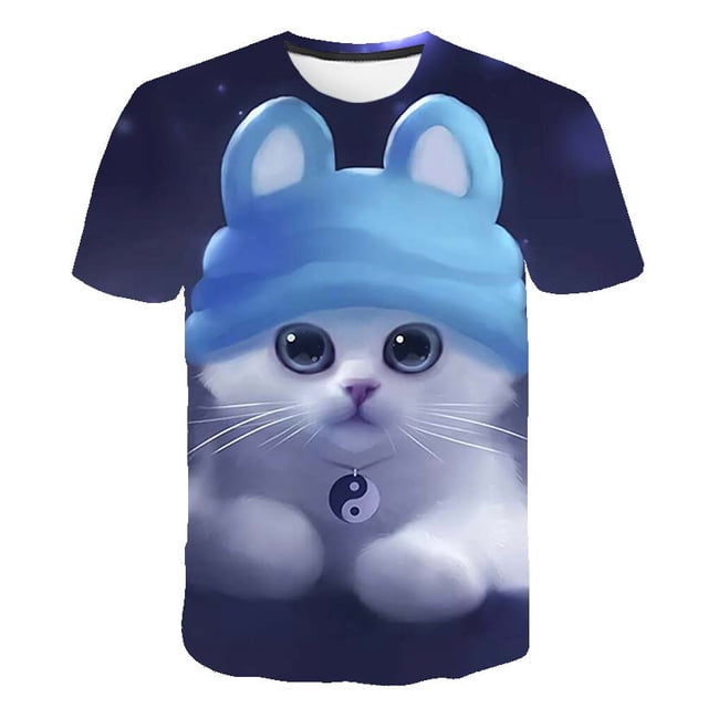 Camisetas de moda para niños con bonitos gatos, camisetas con estampado de dibujos animados para niñas, camisetas para niños, ropa de manga corta para verano, trajes de gato para niños Gao Jinjia LED