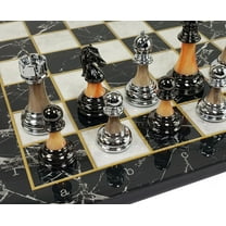 Staunton Chrome  Black Pro Plastic Chess Men Set W 17" Black Faux Marble Board