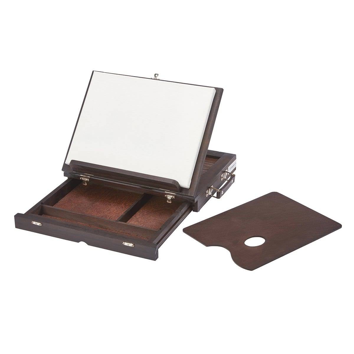 KINGART Studio Wooden Tabletop Easel, Adjustable with Storage Drawer & Wood Palette, Espresso Finish