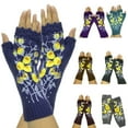 thumbnail image 5 of CANKER Women Autumn Knitted Lengthen Wrist Fingerless Gloves Sweet Small Yellow Floral Embroidery Crochet Thumbhole Texting Mittens Arm Warmers, 5 of 16