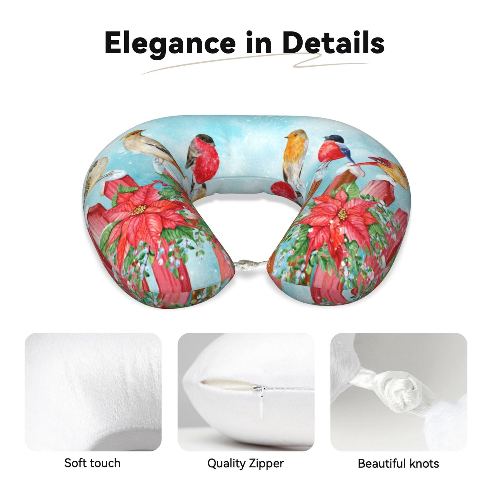 Xecao Winter Birds on the Fence Print Memory Foam Cervical Neck Pillow Versatile U-Shaped Pillows for Home,Office,Camping,Travelling,Soft Washable Cover