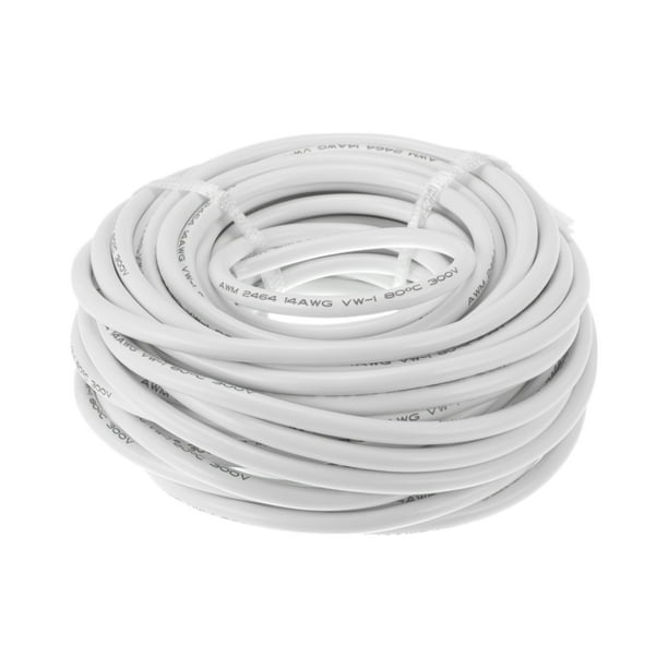 Cables eléctricos únicos para automóviles, cable de alimentación de 59 pies, blanco TC, 1 pieza, 14AWG, 2 conductores, completamente aislado y con chaqueta de tacto suave, universal