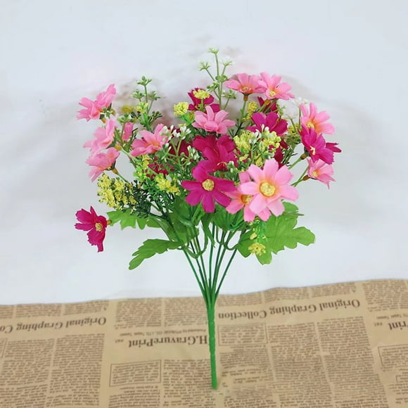 10 Bouquet de Cineraire Faux Bouquet de Fleurs Artificielles pour Decor de Maison/Bureau - Rose Rouge et Rose
