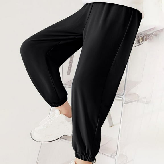 KkSLirnhs Pants for Girls 10-12 3-14year Middle Aged Girls Active Pants/Jegging Casual Solid Color Loose Fitting Ankle Mosquito Proof Pants 160 Black