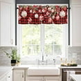 thumbnail image 2 of Christmas Kitchen Curtains and Valances Set, Rod Pocket Curtains Tier Farmhouse Window Curtains 36 Inch Length, Snowflake Flowers Ball Red Black Buffalo Plaid 3 Piece Kitchen Curtains Set, 2 of 6