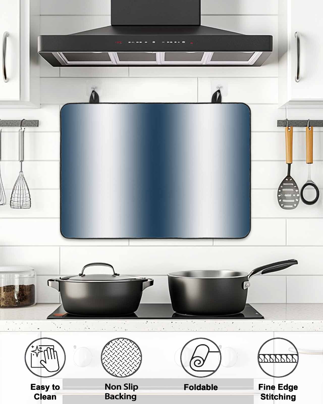 Stove Top Covers for Electric Stove, Ombre Dark Blue Glass Stovetop Cover Protector, Gradient White Abstract Minimalist Stripe Induction Cooktop Protector Oven Mat for Kitchen Countertop 36"x21"