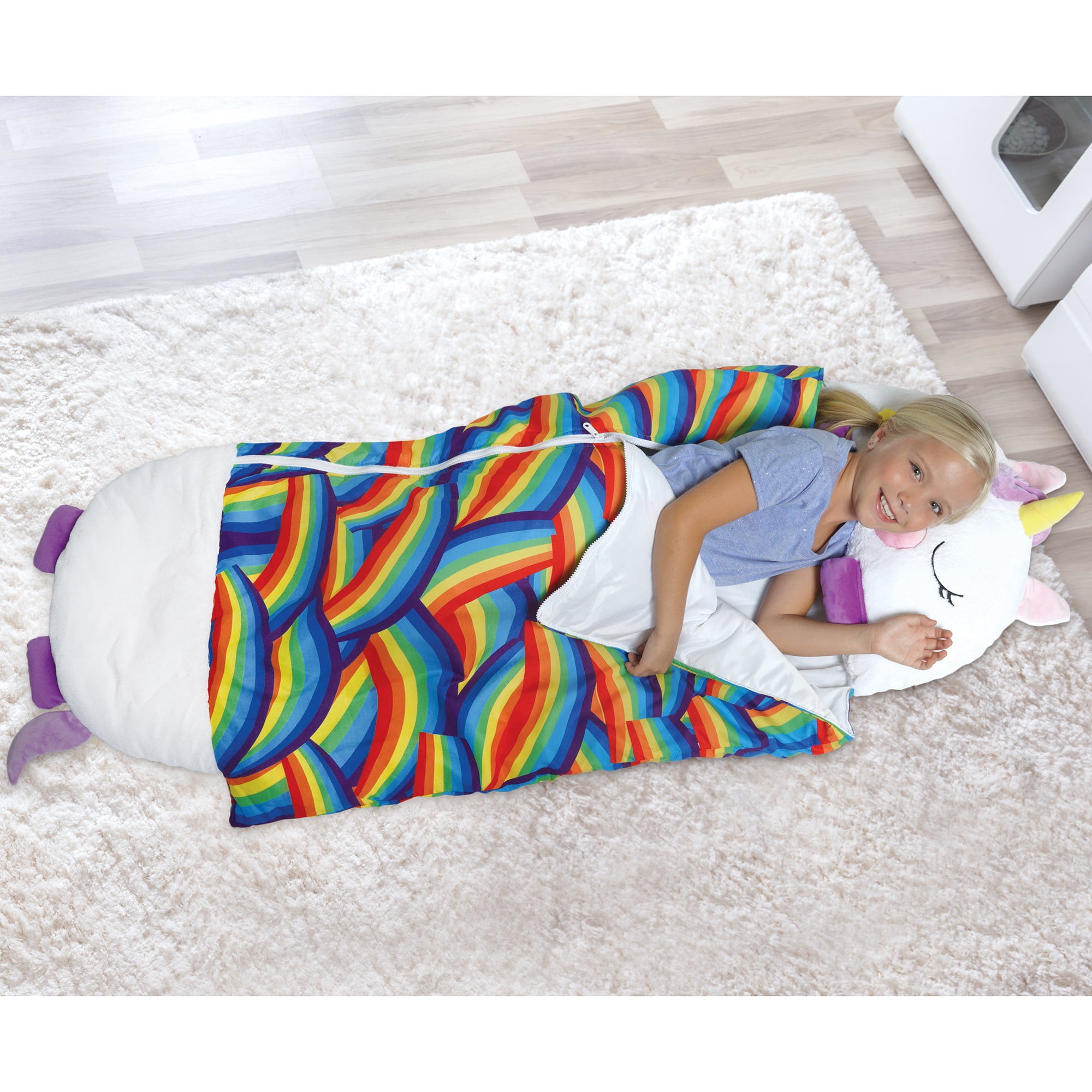 Happy Nappers: Pillow & Sleepy Sack: Large - White Unicorn - 66 x 30", 2-In-1: Plush Animal Opens To Sleeping Bag, Soft Play & Nap Character, Kids 7+