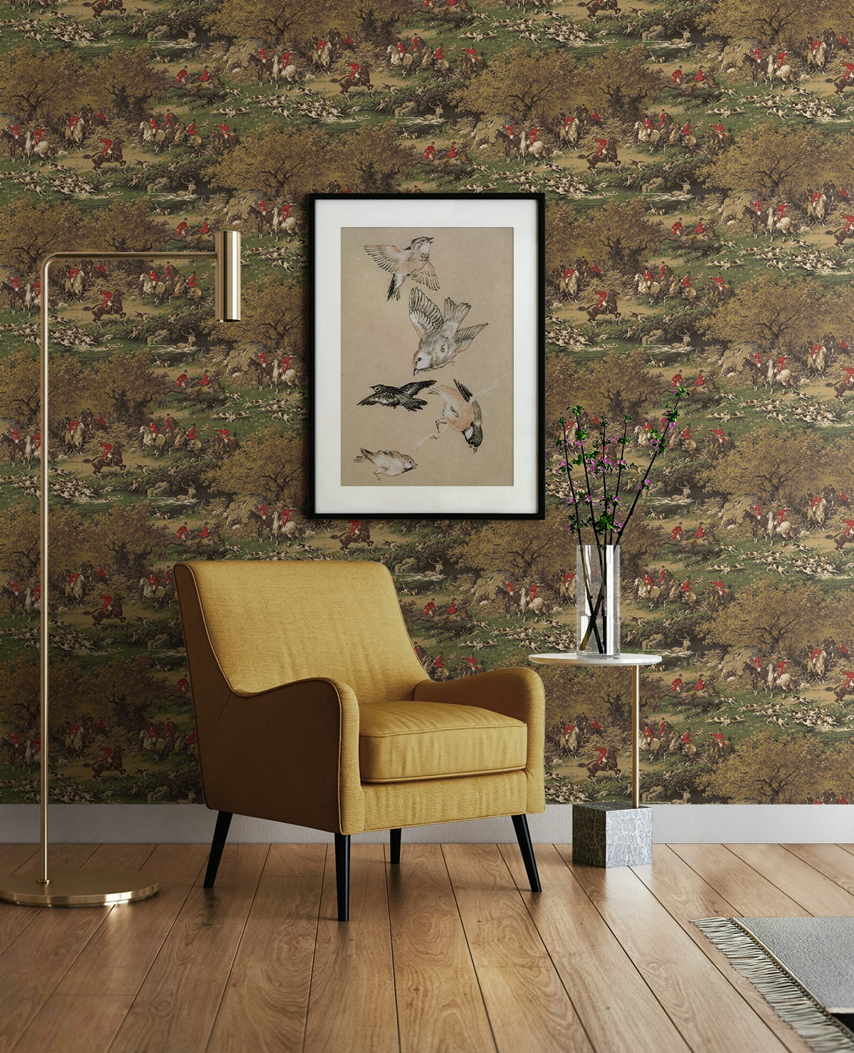Harry & Grace Chestnut & Rosemary Taunton Hunt Scene Premium Matte Non-Woven Peel and Stick Wallpaper - 20.5 in. W x 18 ft. L Roll