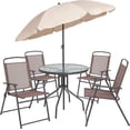 thumbnail image 2 of ZXNYH Nantucket 6 Piece Patio Garden Table Set - Umbrella Table - Set of 4 Brown Folding Chairs, 2 of 8