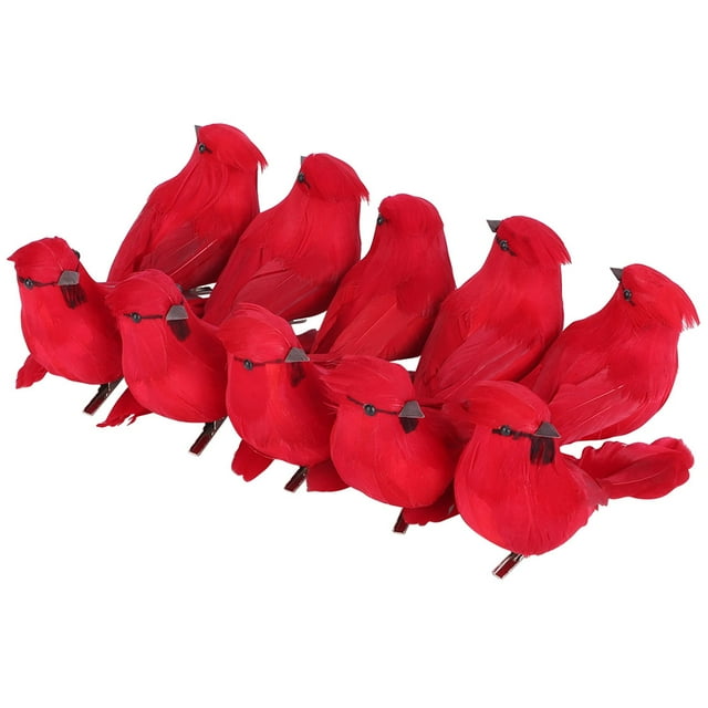 Handmade Bird, Red With Clip Garden Decoration Artificial Bird, 10Pcs For Park Decoration Flower Pot Decoration