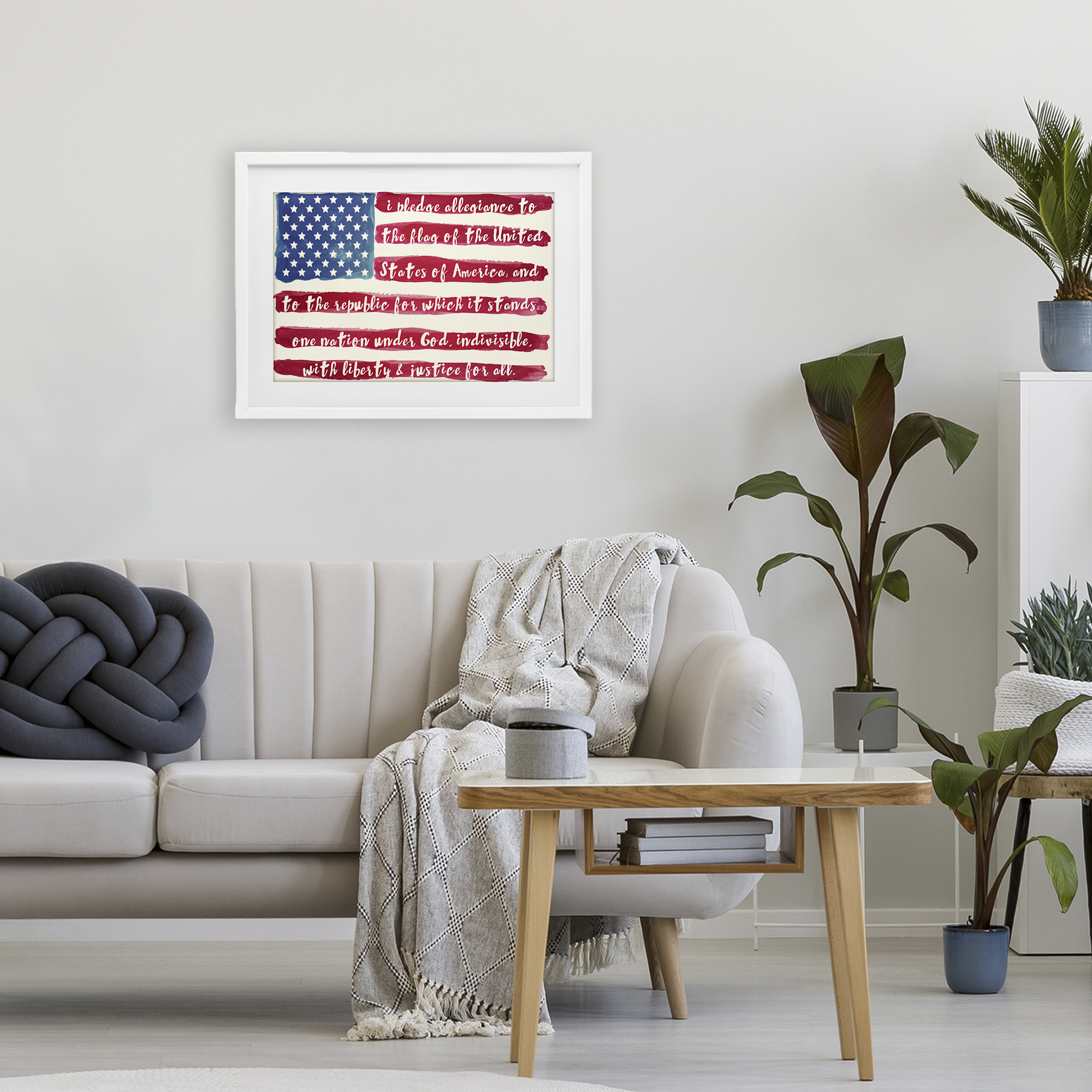 Stupell Industries Pledge Of Allegiance Flag Stripes White Framed Print Under Glass, design by Sophie 6