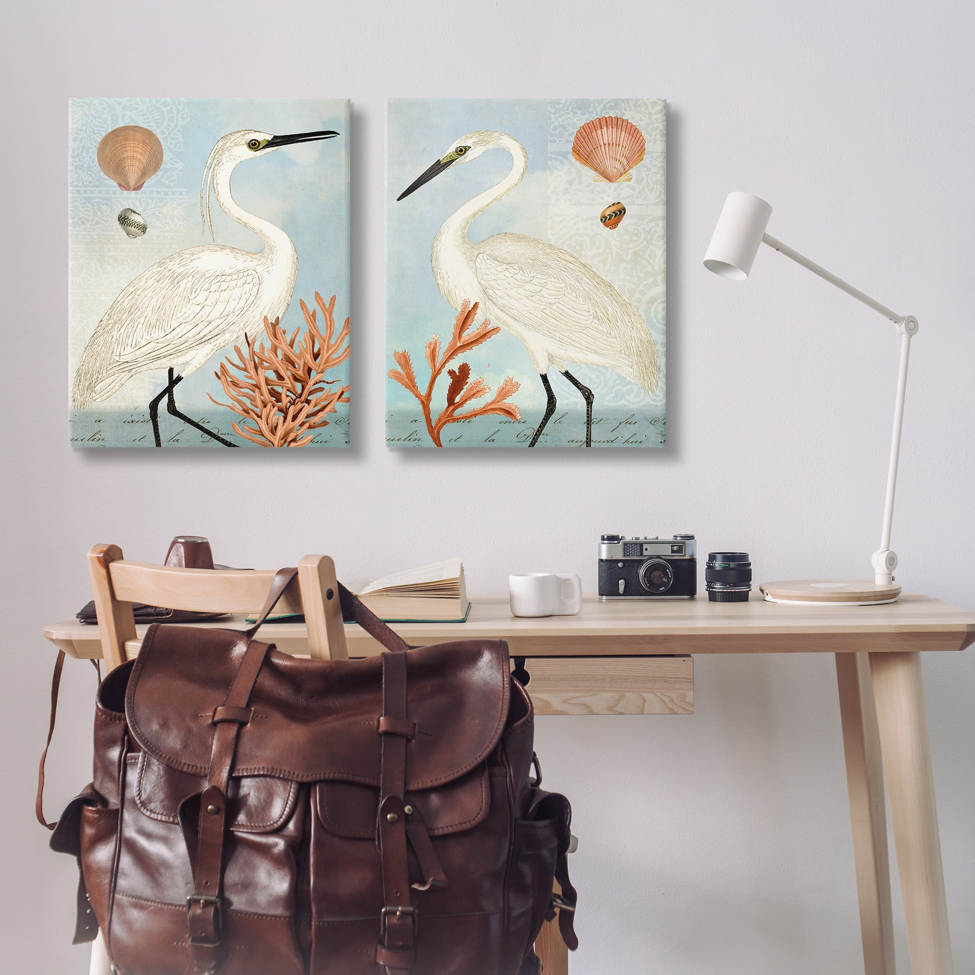 Stupell Industries Beach Items Shell Heron Egret Animals Painting Wrapped Canvas Art Print Wall Art, 24 x 30, Set of 2