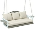 thumbnail image 2 of Outsunny 3 Person Outdoor Hanging Wicker Porch Swing Bench with Cup Holders, Cushions, and Chains, 800 LBS Capacity for Garden Backyard, Natural, 2 of 9
