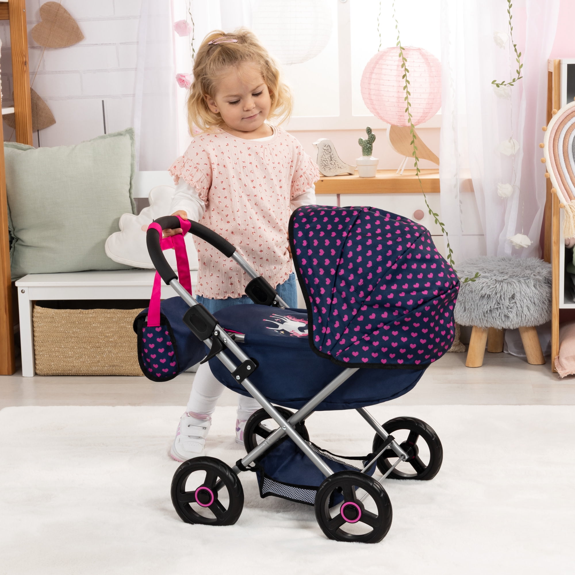 Bayer: 4-in-1 Toy Baby Doll Pram Stroller Cosy Set - Dolls Up to 18" (Blue/Purple) | Pretend | Dress up