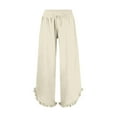 thumbnail image 3 of Plebaso Womens Wide Leg Pants Ruffle Hem Flowy Palazzo Pants Drawstring Casual Plain Vacation Beach Pants, 3 of 4