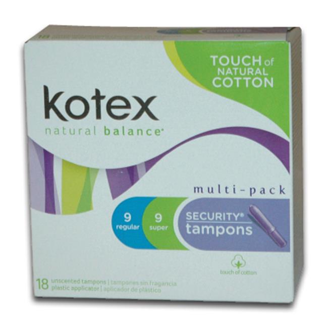 Kotex 92290565BX18 Multi Pack 9 Regular & 9 Super Unscented Tampons